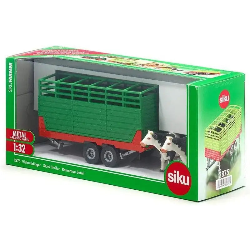 Siku Green Cattle Trailer with 2 Cows 1:32 Scale - Model