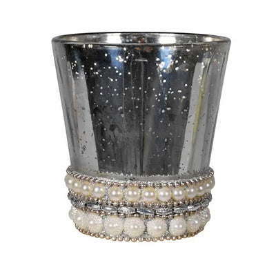 Silver Beaded Candle Holder - Seasonal >> Christmas >>