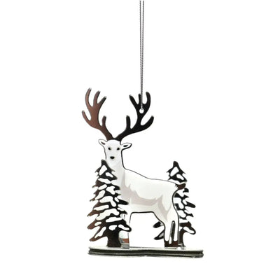 Silver Deer And Tree Mirror Hanging Decoration 8cm -