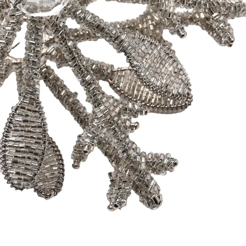 Silver Glitter Beaded Snowflake Tree Topper - Seasonal &
