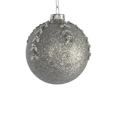 Silver Glitter Glass Bauble 8cm - Seasonal >> Christmas >>