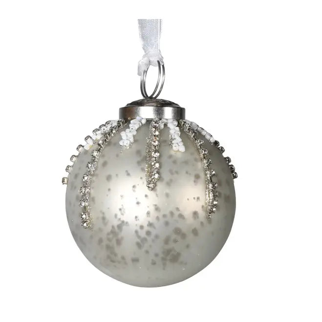 Silver Jewelled Beaded Bauble - Christmas >> Baubles Tree