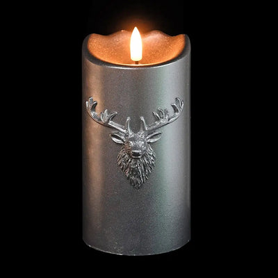 Silver LED Embossed Deer Candle - Seasonal & Holiday