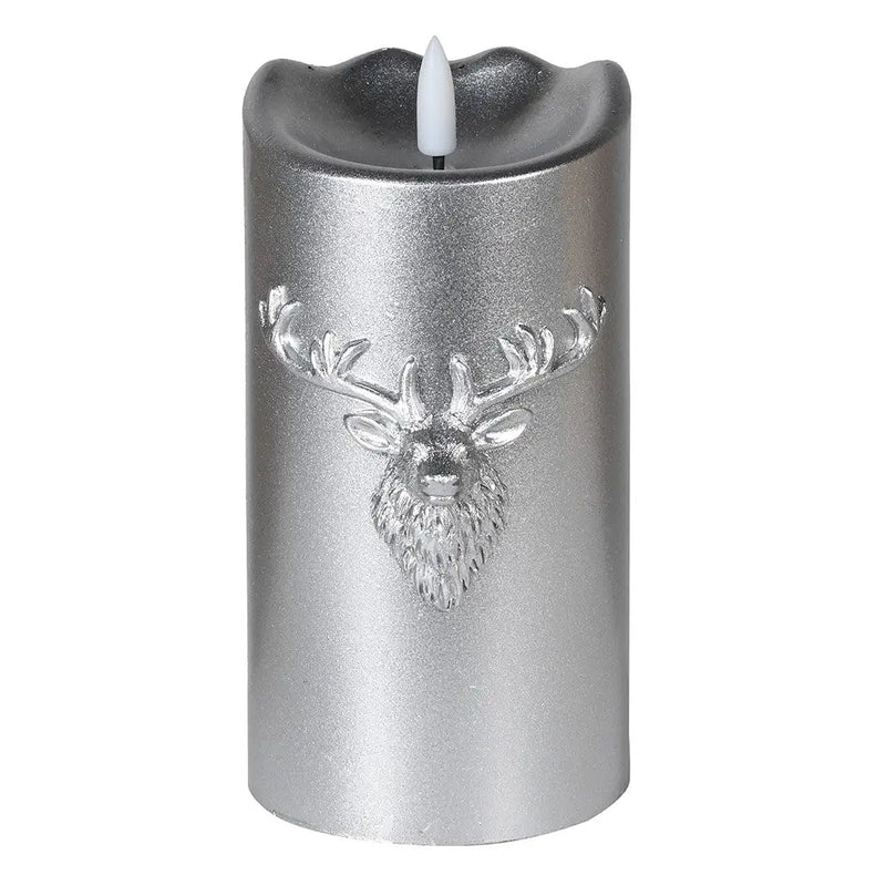 Silver LED Embossed Deer Candle - Seasonal & Holiday