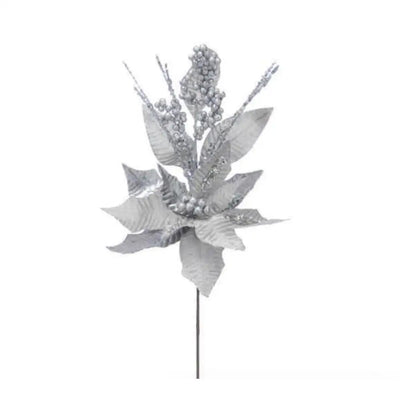 Silver Poinsettia With Strand Spray 69cm - Seasonal &