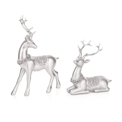 Silver Polyresin Deer With Silver Sparkle 23cm (2 Designs -