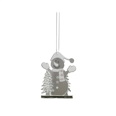 Silver Snowman And Tree Mirror Hanging Decoration 8cm -