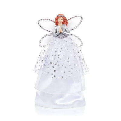 Silver-White Angel with Silver Stars Tree Topper 28cm