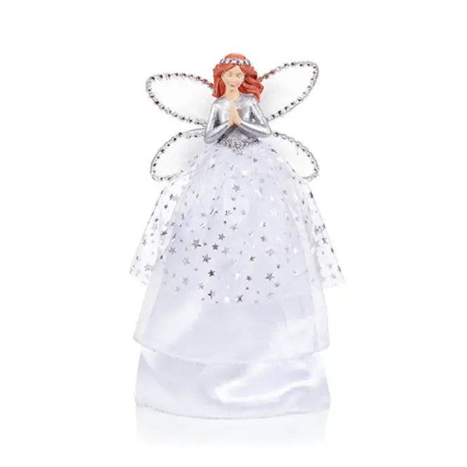 Silver-White Angel with Silver Stars Tree Topper 28cm