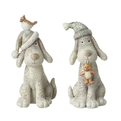 Sitting Dogs In Hats Ornamnent 7x14cm - 2 Asst. 1 Sent