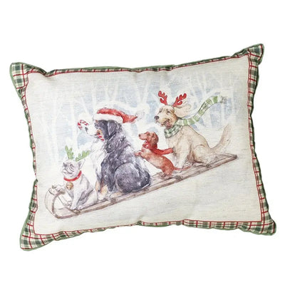Sledging Dog Cushion With Tartan Edging 47x36cm - Seasonal