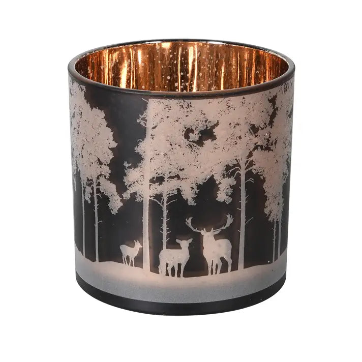 Small Copper Deer In Forest Candle Holder - Seasonal >>