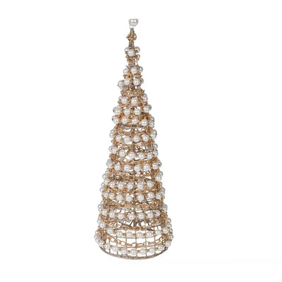 Small Gold Glitter Pearl Cone Tree Seasonal >> Christmas >>