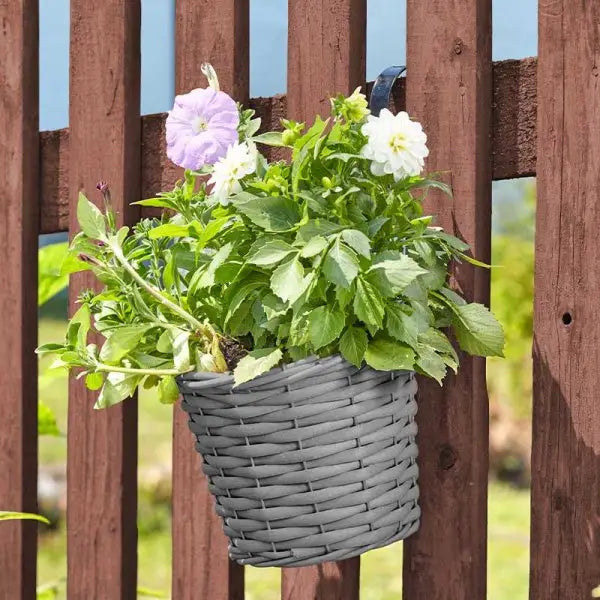 Smart Garden 8 Inch Faux Rattan Hanging Pot - Slate -