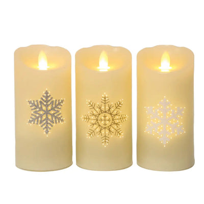 Snowflake LED Candle 7.5x15cm (3 Designs - 1 SENT) -