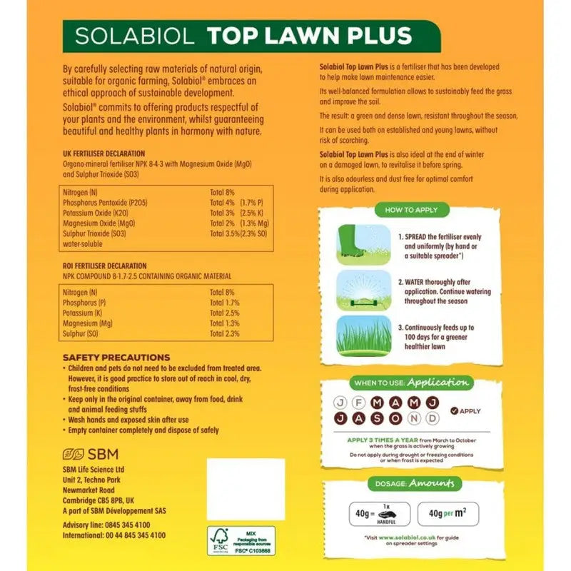 Solabiol Top Lawn Plus Natural Feed 88sqm - 3.5kg Grass Seed