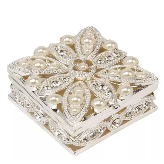 Sophia Square Shape Trinket Box Petal Design Pearls