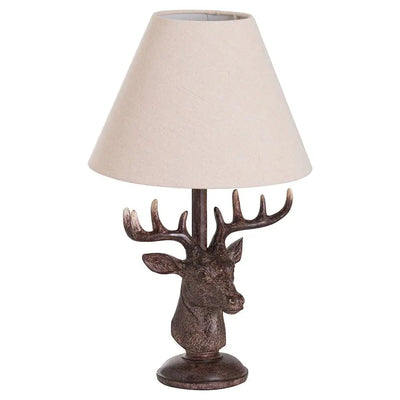 Stag Head Table Lamp With Linen Shade 28x28x48cm - Lamps