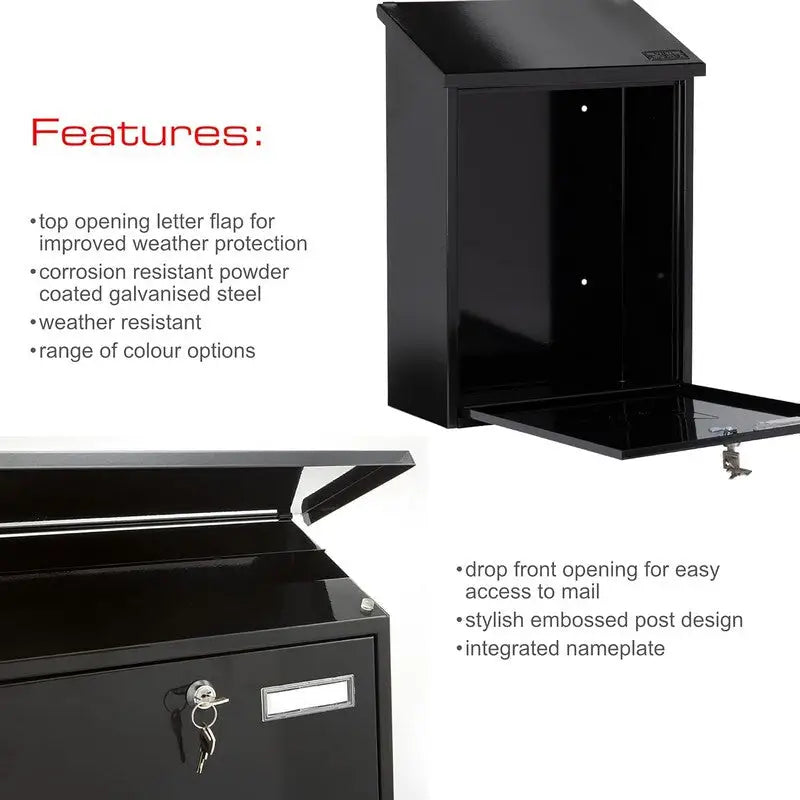 Sterling Burg Wachter Grand Postbox Galvanised Steel Black