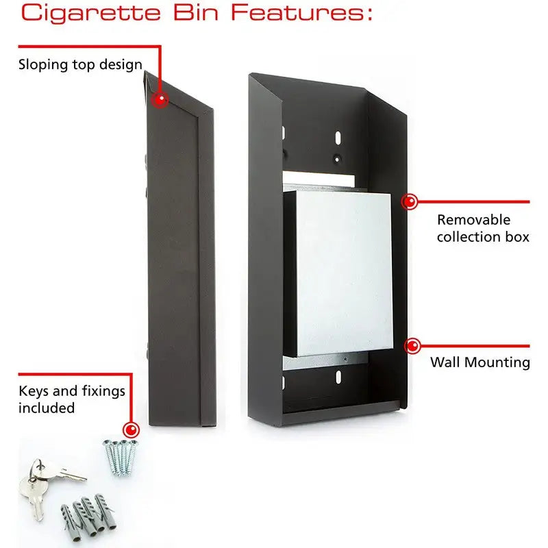 Sterling Cigarette Bin Wall Mounted 147x323x60mm - Black -