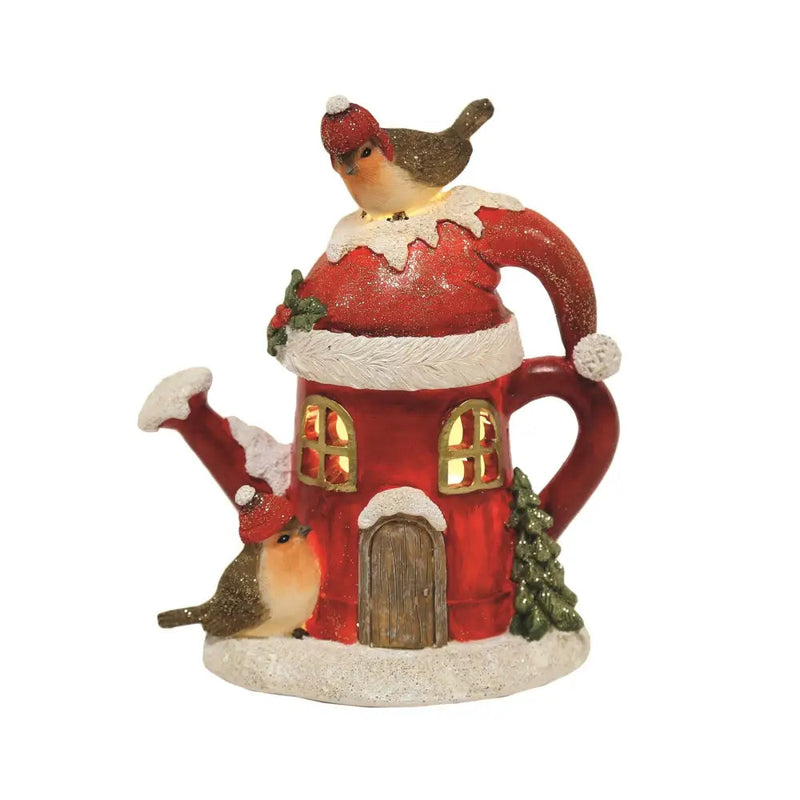 Straits Led Watering Can Robins 16cm - Christmas