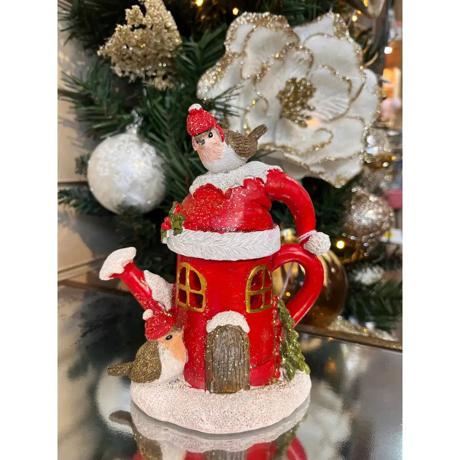 Straits Led Watering Can Robins 16cm - Christmas