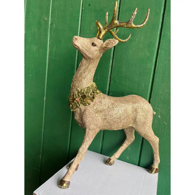 Straits Posing Reindeer Figurine Gold Glitter 35.5cm -