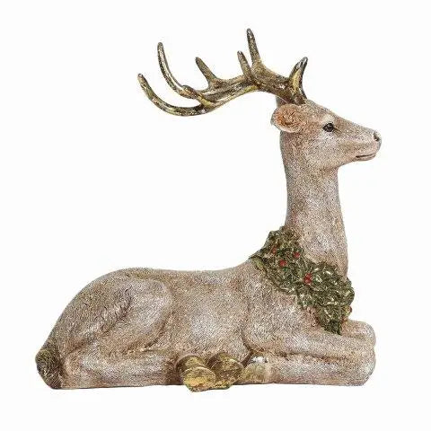 Straits Reindeer Lying Figurine Gold Glitter 22cm -