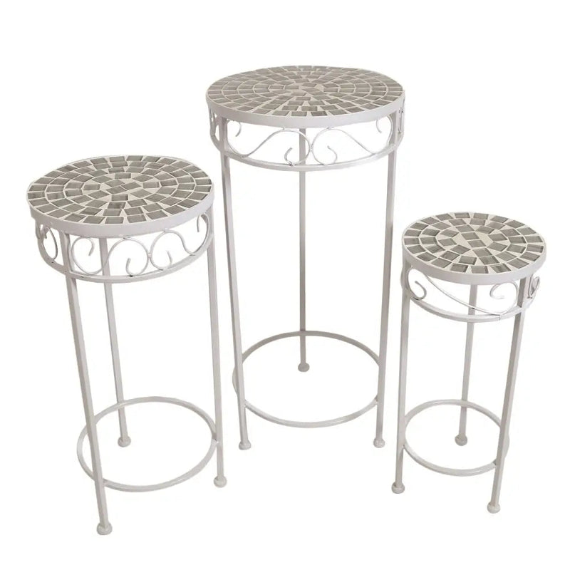Straits Set Of 3 Plant Stands / Tables White Mosaic Top -