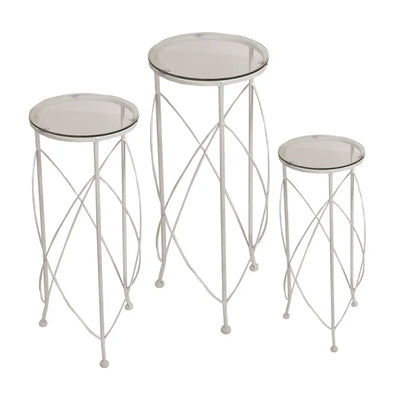 Straits Set Of 3 Tables / Plant Stands In White 70/60/50cm -