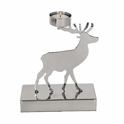 Straits Silver Reindeer Tealight Holder 15cm - Christmas