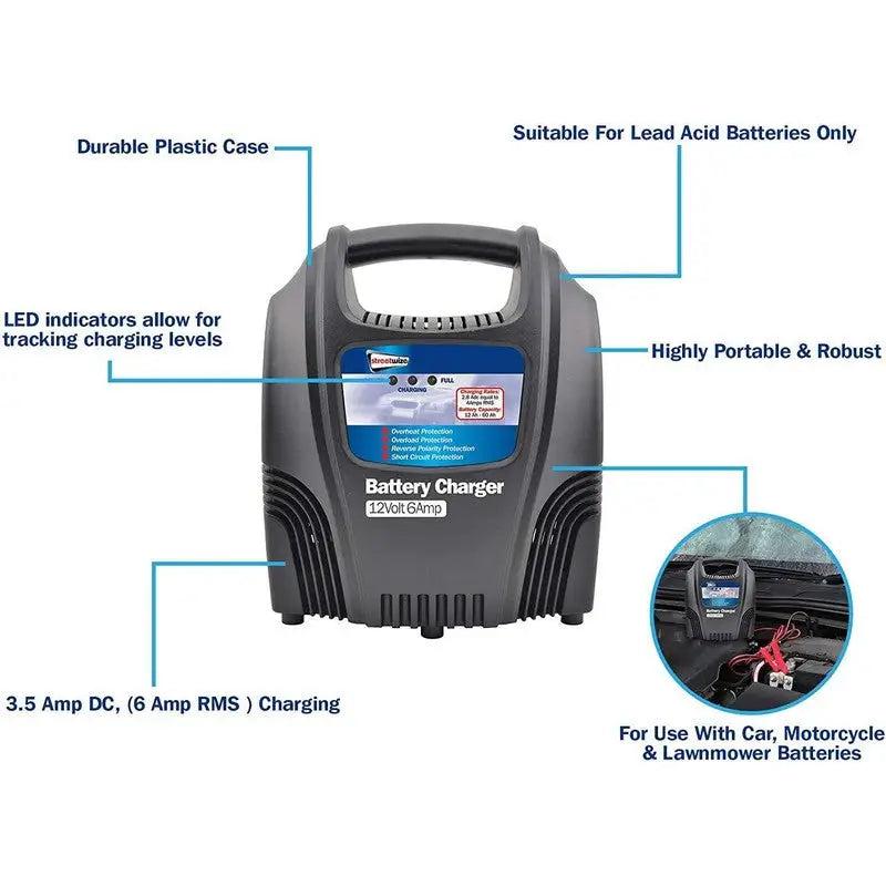 Streetwize Battery Charger 12V 6amp - Car Care