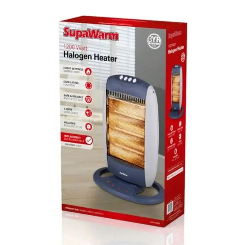SupaHome Oscillating Portable Electric Halogen Heater 1200W