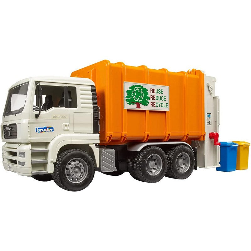 Bruder Man Rear Loading Orange Refuse Bin Lorry Refuse Truck 1:16 Scale (02772)