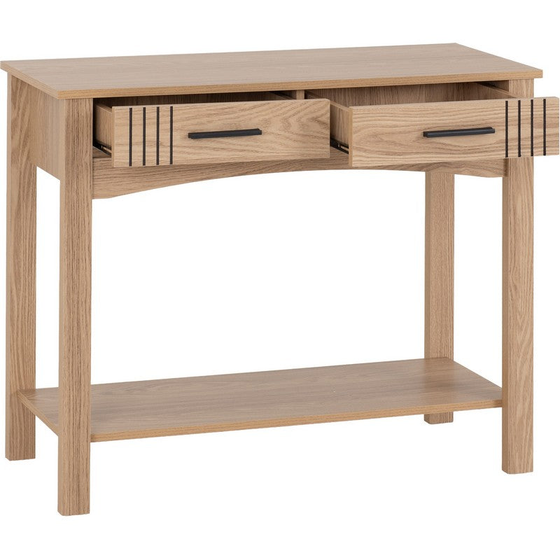 Tessa 2 Drawer Natural Oak Effect Console Table - 930 x 350 x 735mm