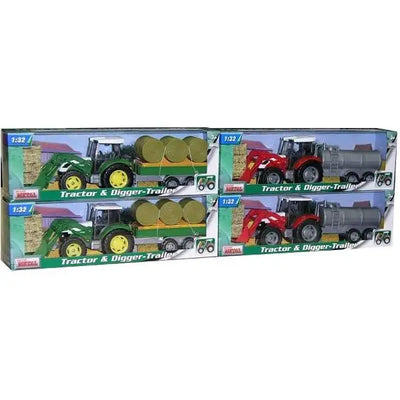 Teama Tractor And Digger With Trailer Set 1:32 Scale - Toys