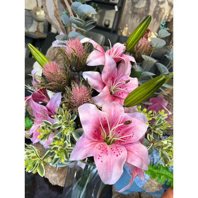 Teasel Dry Look Pink 67cm Stem - Artificial Flora
