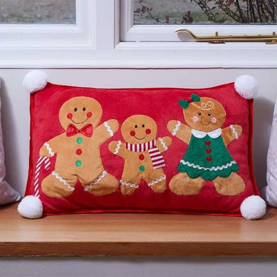 Three Kings Christmas Gingerbread Family Cushion Red 30 x