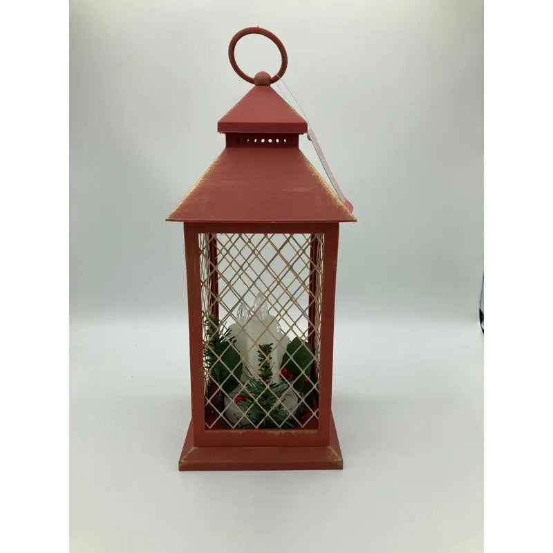 Three Kings Yule Auto Timer Battery Powered Lantern - Red &