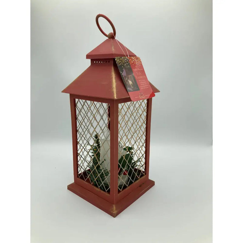 Three Kings Yule Auto Timer Battery Powered Lantern - Red &