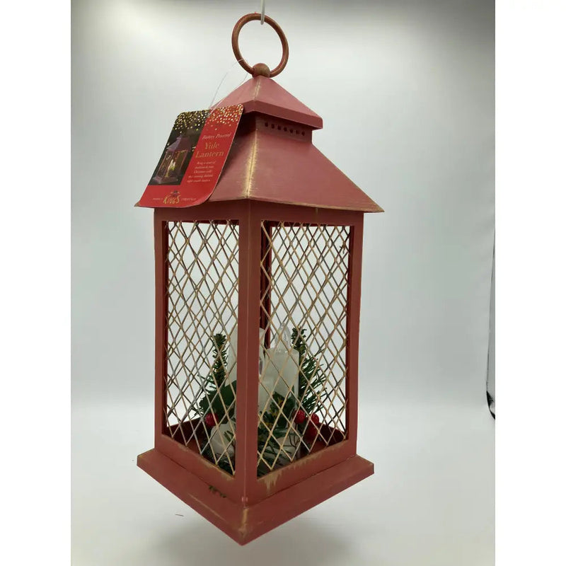 Three Kings Yule Auto Timer Battery Powered Lantern - Red &