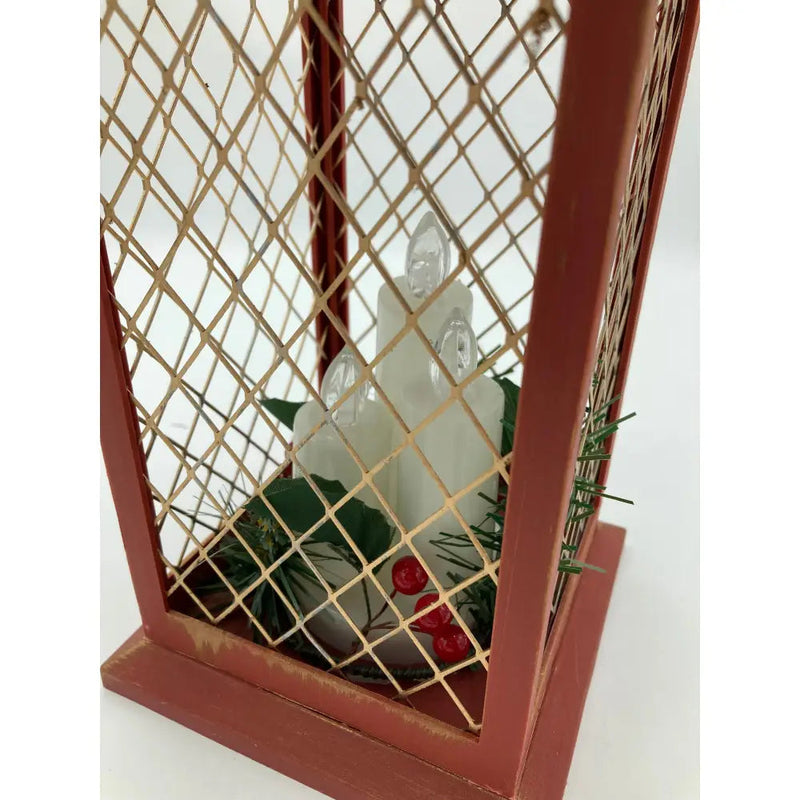 Three Kings Yule Auto Timer Battery Powered Lantern - Red &