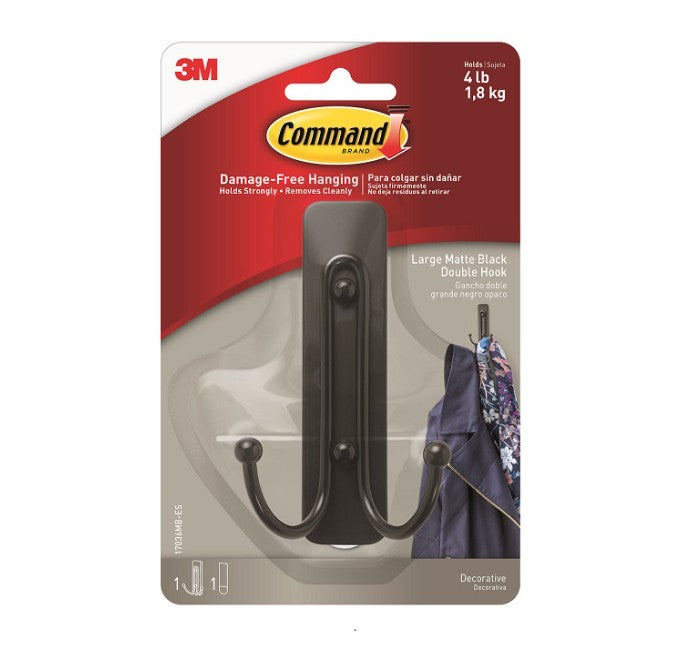Command Large Matte Black Double Hook 1.8kg