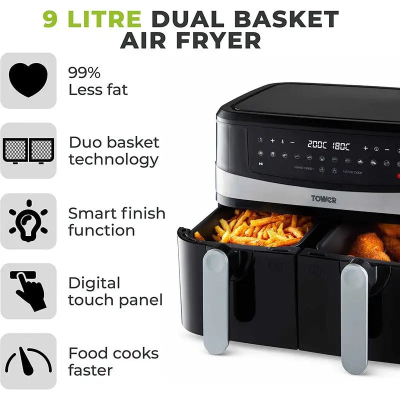 Tower Vortx Dual Basket Air Fryer 9 Litre - 1800W
