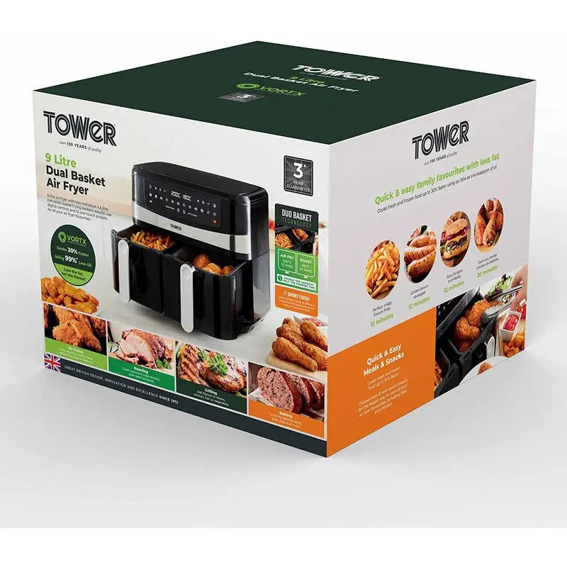 Tower Vortx Dual Basket Air Fryer 9 Litre - 1800W