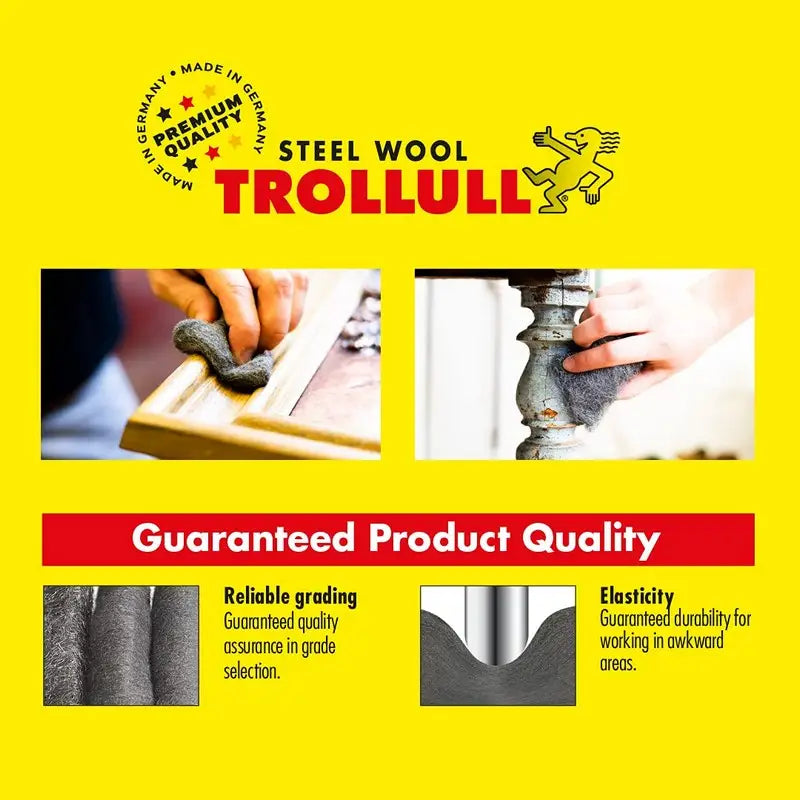 Trollull Premium Quality Steel Wool - Grades 0000 / 00 / 1 -