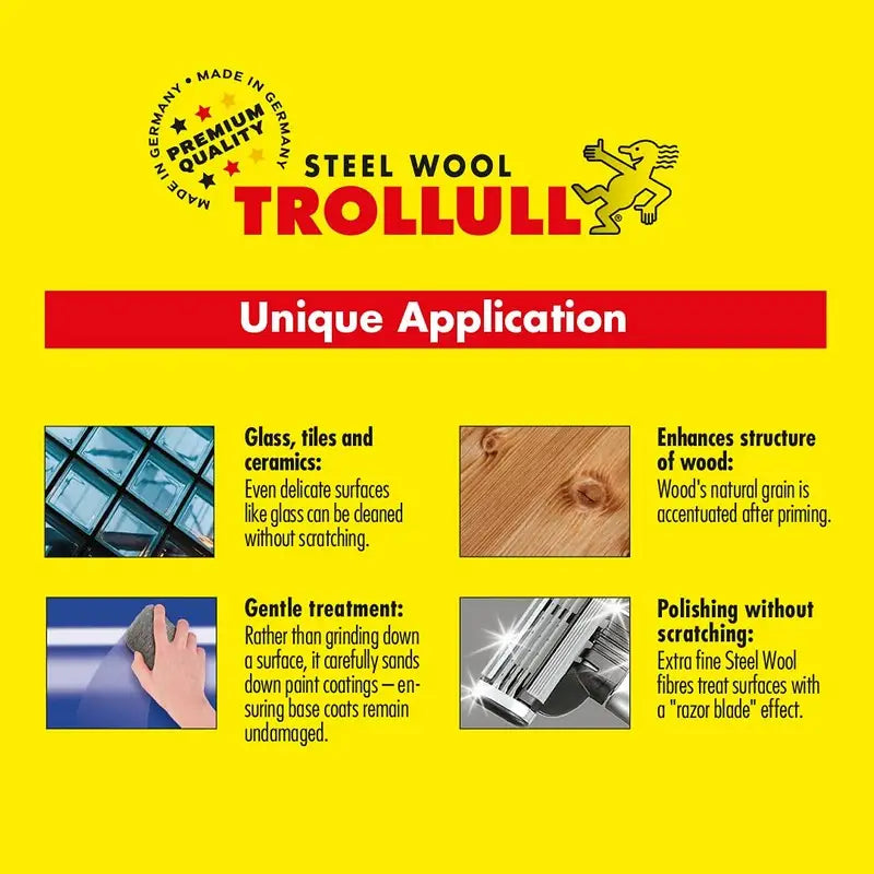 Trollull Premium Quality Steel Wool - Grades 0000 / 00 / 1 -