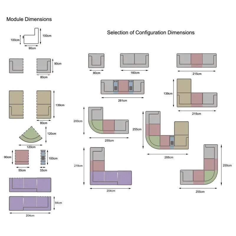 Urban Modular Rhino Fabric Two Tone Sofa Range - Assorted