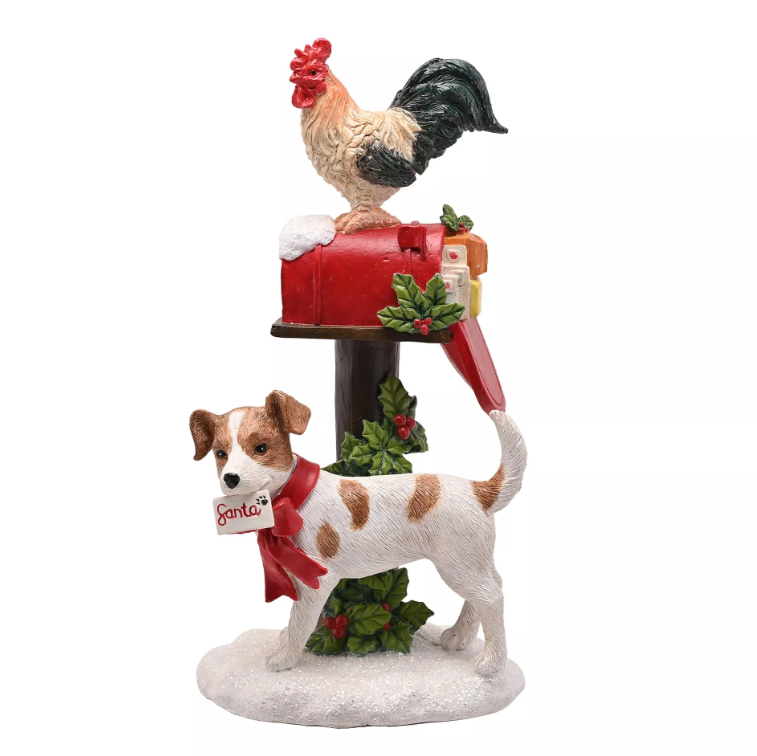 Resin Christmas Dog and Chicken On A Postbox