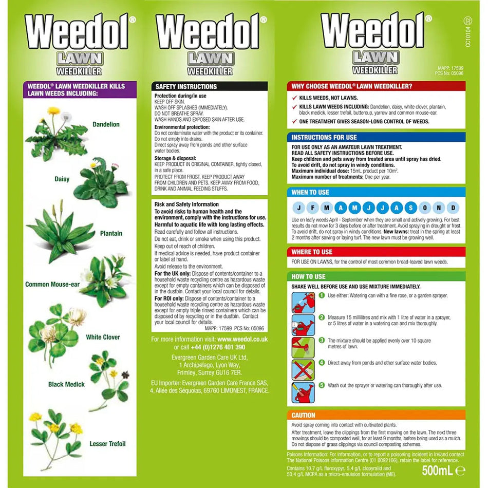 Verdone Weedol Lawn Weedkiller Concentrate - 500ml / 1L